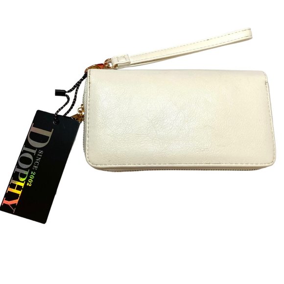 Cool Cream Faux Leather Cream wallet wristlet strap NWT Diophy - Picture 2 of 10